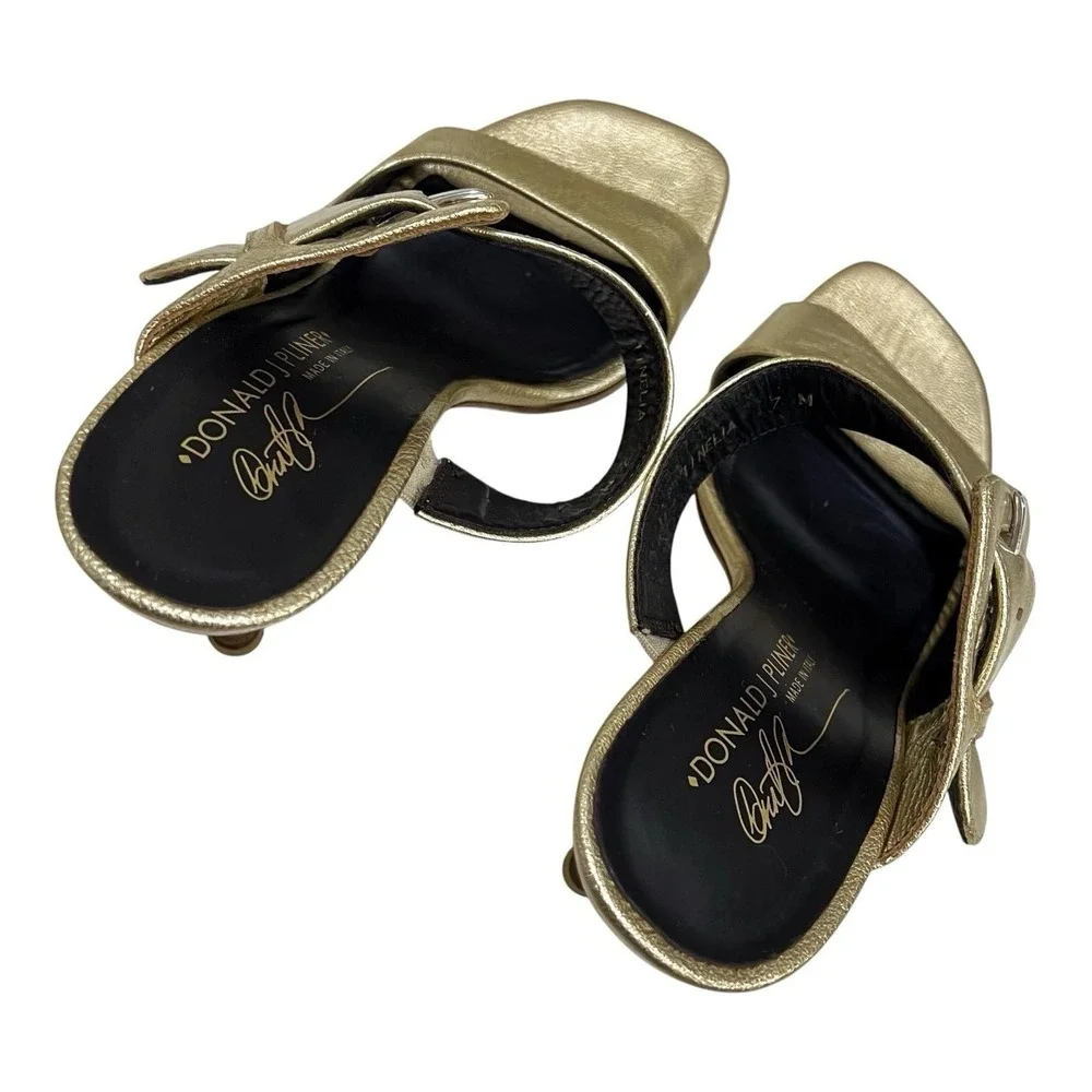 Donald‎ J Pliner Gold Buckle Heels IINELIA Metallic Leather Sandal Womens 7